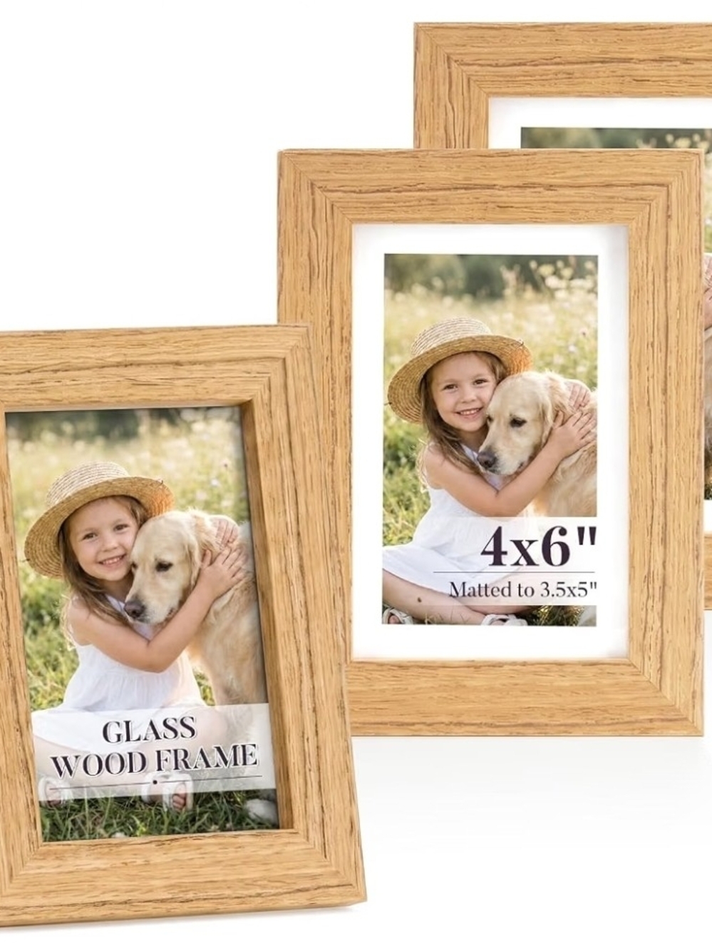 Natural Oak Solid Wooden 4x6 Picture Frames W. Tempered Glass | Set of 3 | NEW |